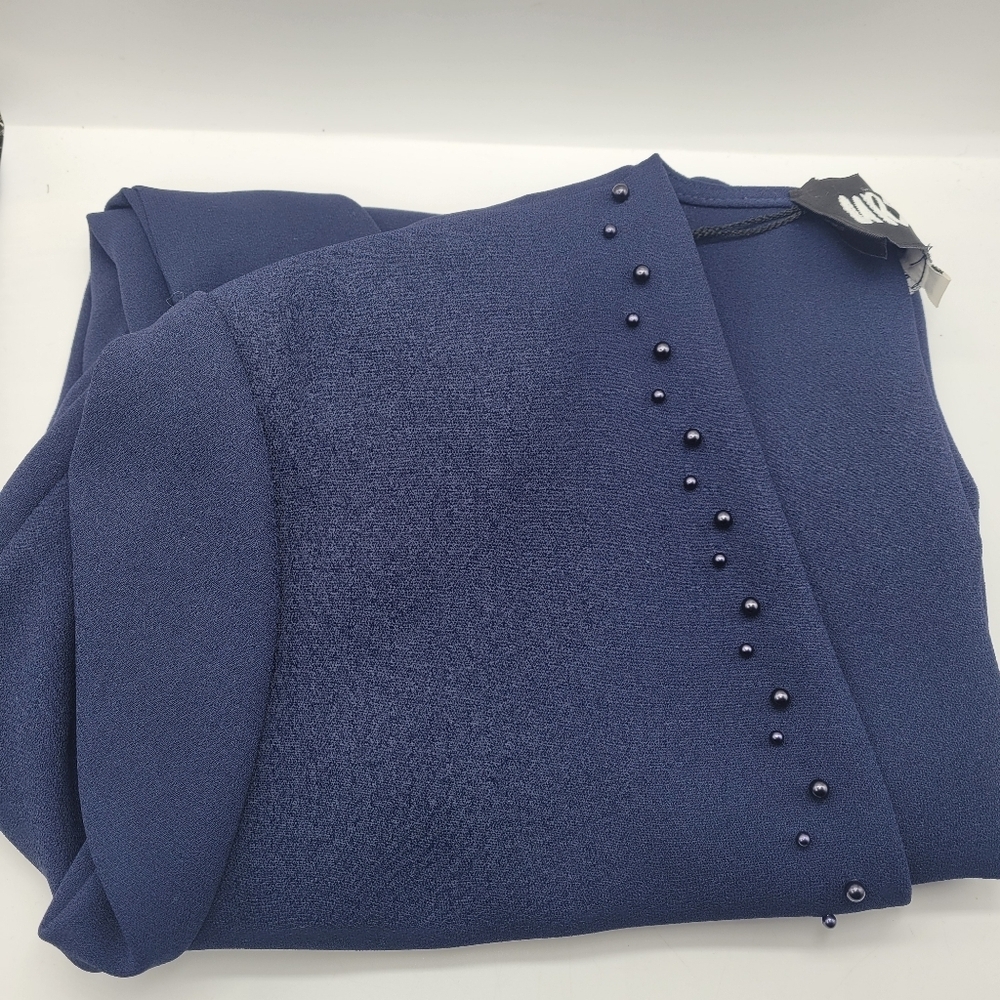 Navy Blue Beaded Open-front Blazer by Ursula of Switzerland Size 16 Made in USA - Picture 13 of 13